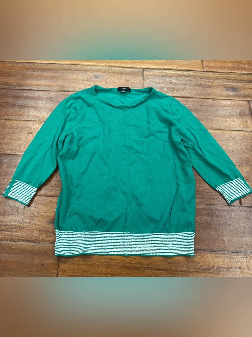 Fate Emerald Green Crewneck Sweater with Striped Trim